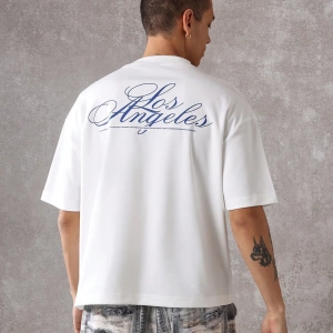 Los Angeles Casual Script T-Shirt Urban Streetwear Büyük Boy Rahat Üst Yaz Kaliforniya