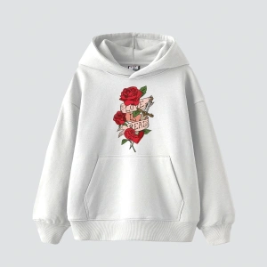 Love İs Real Baskılı Oversize Unisex Beyaz