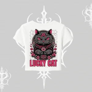 Lucky Cat Japon Tarzı Kedi Baskılı Babby Tee Tshirt