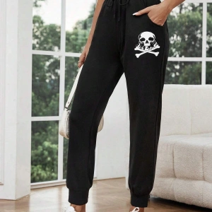 LUNE Halloween Skull Print Drawstring Waist 4 Mevsim Eşofman