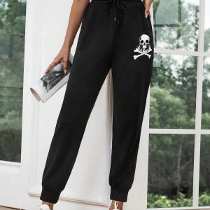 LUNE Halloween Skull Print Drawstring Waist 4 Mevsim Eşofman