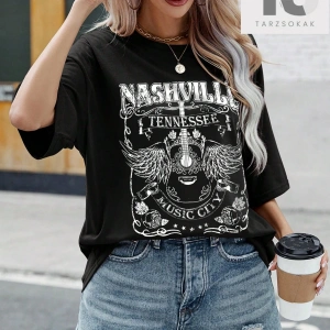 LUNE Kadın Kanat ve Harf Baskılı Tişört