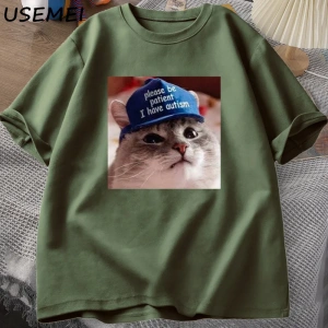 Lütfen sabırlı olun ben otizm kedi grafik T shirt erkek t-shirt adam giysileri kısa kollu pam 3054