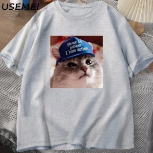 Lütfen sabırlı olun ben otizm kedi grafik T shirt erkek t-shirt adam giysileri kısa kollu pam 3054