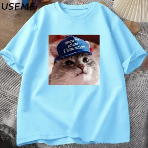 Lütfen sabırlı olun ben otizm kedi grafik T shirt erkek t-shirt adam giysileri kısa kollu pam 3054