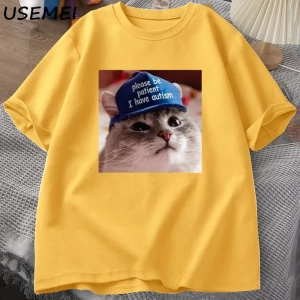 Lütfen sabırlı olun ben otizm kedi grafik T shirt erkek t-shirt adam giysileri kısa kollu pam 3054