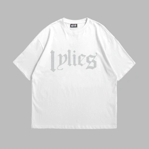 Lyrics Taş Baskılı Oversize Unisex Beyaz