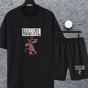 Macklin Unisex Kadın Erkek Marvel Spiderman Özel Karakter Baskılı Oversize Tshirt ve Şort