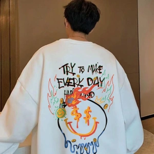 Manfinity EMRG Cartoon And Slogan Graphic Sweatshirt Beyaz