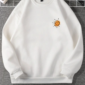 Manfinity EMRG Cartoon And Slogan Graphic Sweatshirt Beyaz