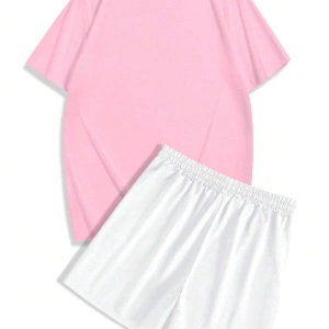 Manfinity EMRG Erkek Günlük Araba Harf Baskılı Kısa Kollu Tişört Ve Şort Takımı