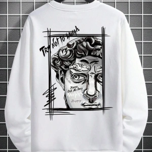 Manfinity EMRG Figure & Letter Graphic Sweatshirt Beyaz