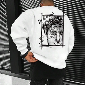Manfinity EMRG Figure & Letter Graphic Sweatshirt Beyaz