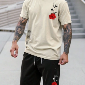 Manfinity Homme 2 Adet/Takım Erkek Çiçek Desenli Tişört Ve Şort Takımı