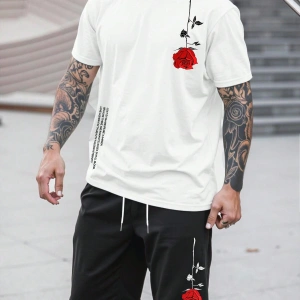 Manfinity Homme 2 Adet/Takım Erkek Çiçek Desenli Tişört Ve Şort Takımı