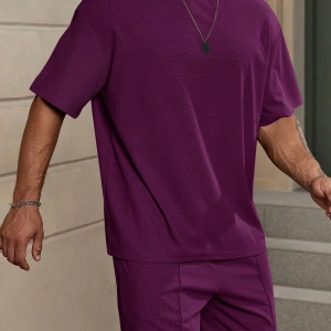 Manfinity Homme 2 Adet/Takım Erkek Düz Renk Mor Yuvarlak t ve Şort