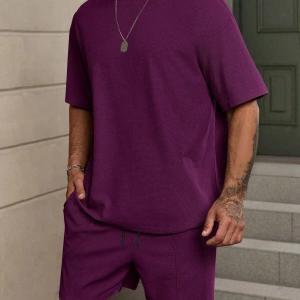 Manfinity Homme 2 Adet/Takım Erkek Düz Renk Mor Yuvarlak t ve Şort