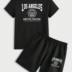 Manfinity Homme Casual College Style Tipografi Tişört ve Şort Takımı