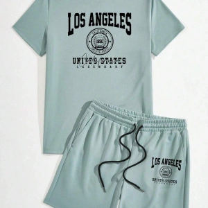 Manfinity Homme Casual College Style Tipografi Tişört ve Şort Takımı