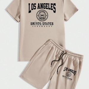 Manfinity Homme Casual College Style Tipografi Tişört ve Şort Takımı