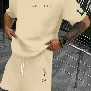 Manfinity Homme Erkek Basit Harfli Grafik Tişört ve Şort Takımı