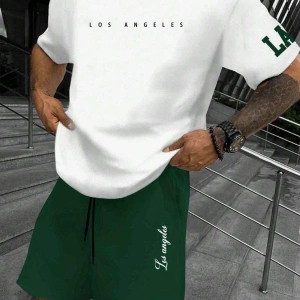 Manfinity Homme Erkek Basit Harfli Grafik Tişört ve Şort Takımı