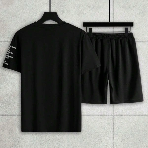 Manfinity Homme Erkek Günlük Slogan Harf Grafik Kısa Kollu Tişört Ve Şort Takımı