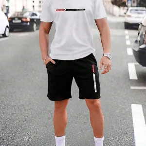 Manfinity Homme Erkek Mektup ollu Günlük Tişört Ve Şort Takımı