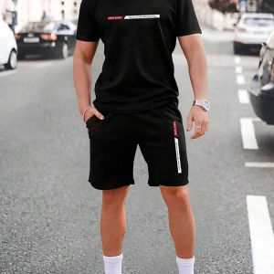 Manfinity Homme Erkek Mektup Tişört ve Şort Takımı