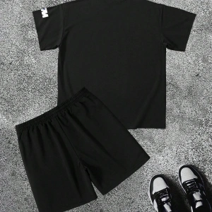 Manfinity Homme Erkek Slogan Baskılı Tişört Ve Şort Takımı