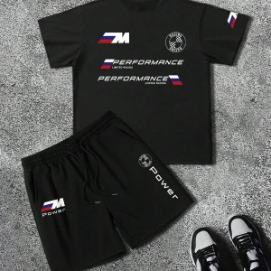 Manfinity Homme Erkek Slogan Baskılı Tişört Ve Şort Takımı