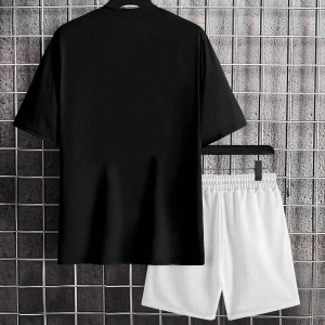 Manfinity Homme Erkek Yazlık Mektup Baskılı Yuvarlak Tişört ve Şort Takımı