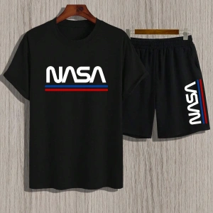 Manfinity Homme Erkek Yazlık Mektup Grafik Kısa Kollu Tişört Ve Şort Takımı