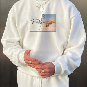 Manfinity Homme Hand Print Drop Shoulder Sweatshirt Beyaz