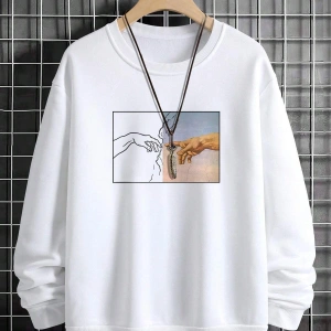 Manfinity Homme Hand Print Drop Shoulder Sweatshirt Beyaz