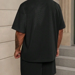 Manfinity Homme Loose Fit Erkek Düz Renk Düşük Omuz Tişört Ve Şort Takımı