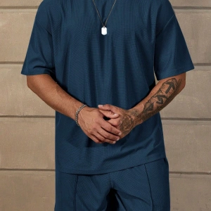 Manfinity Homme Loose Fit Erkek Düz Renk Düşük Omuz Tişört Ve Şort Takımı