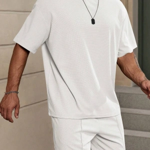 Manfinity Homme Loose Fit Erkek Düz Renk Düşük Omuzlu Tişört ve Şort