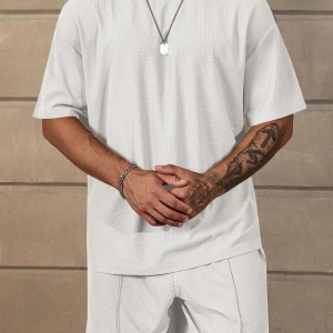 Manfinity Homme Loose Fit Erkek Düz Renk Düşük Omuzlu Tişört ve Şort