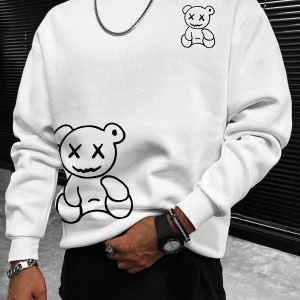 Manfinity Hypemode Bear Print Drop Shoulder Sweatshirt Beyaz