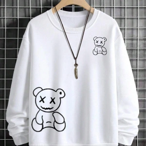 Manfinity Hypemode Bear Print Drop Shoulder Sweatshirt Beyaz