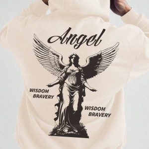 Manfinity Hypemode Letter & Figure Graphic Kangaroo Pocket Drawstring Hoodie Bej