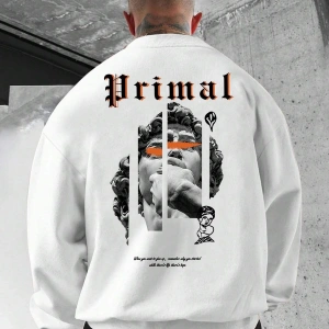 Manfinity Hypemode Slogan & Sculpture Print Pullover Beyaz