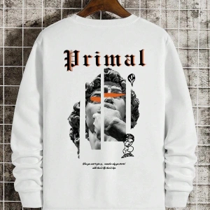 Manfinity Hypemode Slogan & Sculpture Print Pullover Beyaz