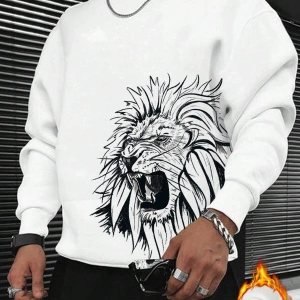 Manfinity LEGND Lion Print Lined Sweatshirt Beyaz