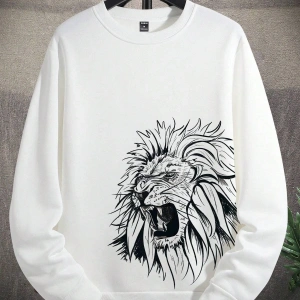 Manfinity LEGND Lion Print Lined Sweatshirt Beyaz
