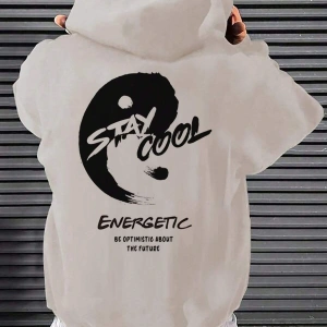 Manfinity LEGND Yin & Yang & Slogan Graphic Hoodie Haki