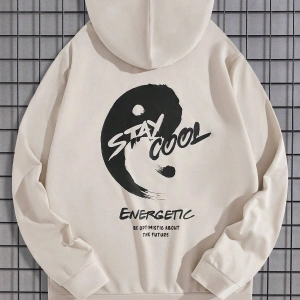 Manfinity LEGND Yin & Yang & Slogan Graphic Hoodie Haki