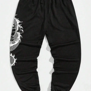 Manfinity Men Plus Çin Ejderha Baskılı Bel İpli Eşofman Altı