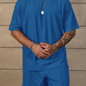 Manfinity RelaxMax Bol Kesim Erkek Düz Renk Düşük Omuz Tişört ve Şort Takımı